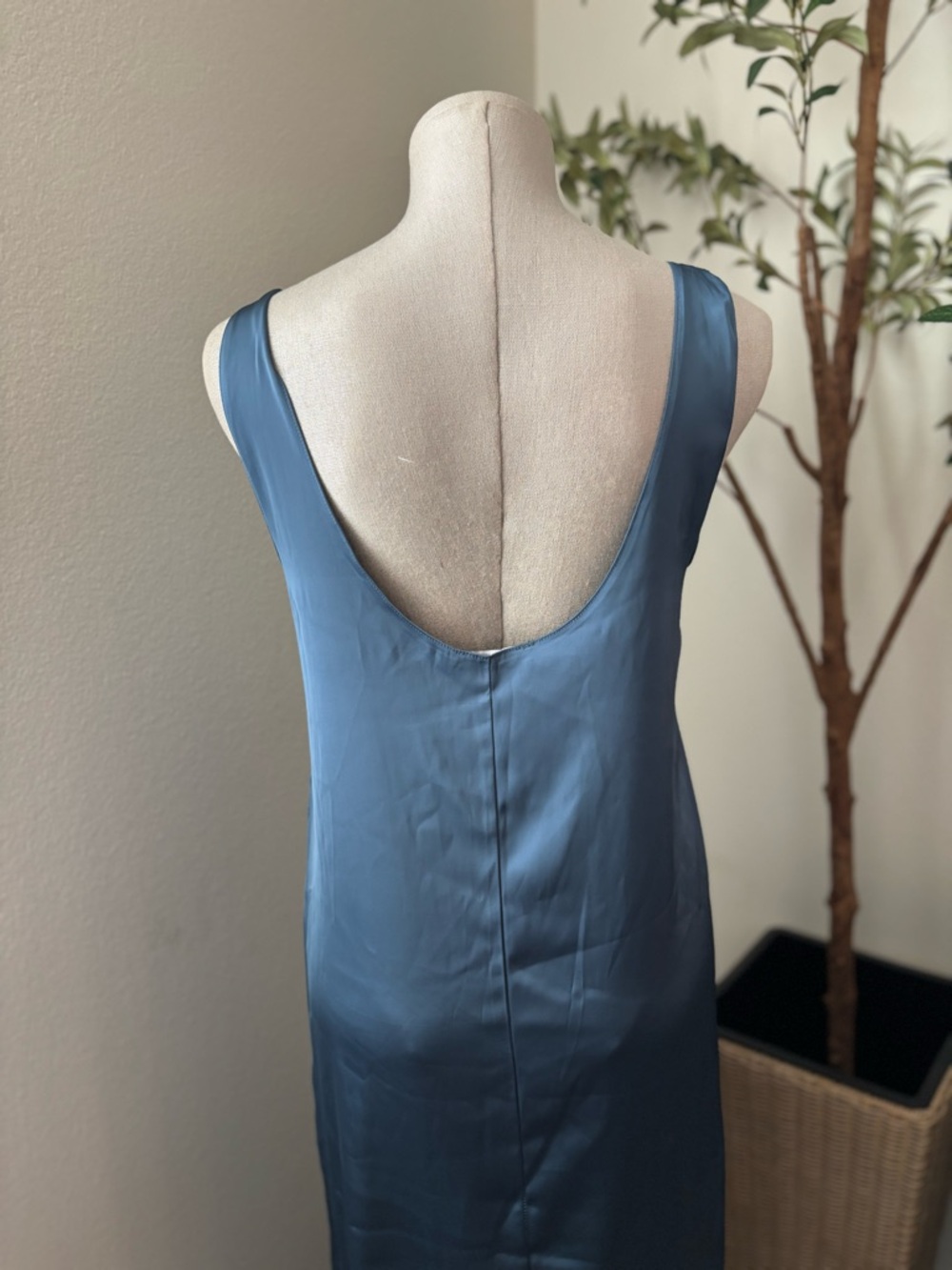 Zara Satin Slip Dress in Slate Blue - Picture 4 of 7